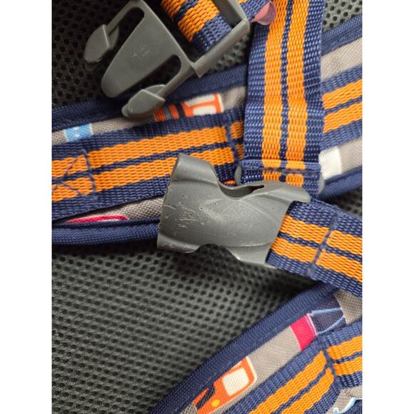 Pottery Barn Kids Mackenzie transportation print backpack Navy Gray Planes Truck - Picture 5 of 7